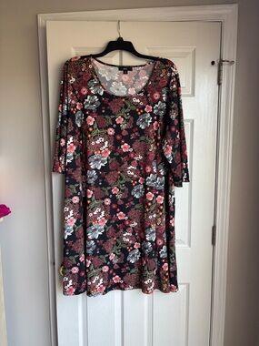 ellos Black Dress with Pink and Green Floral Print